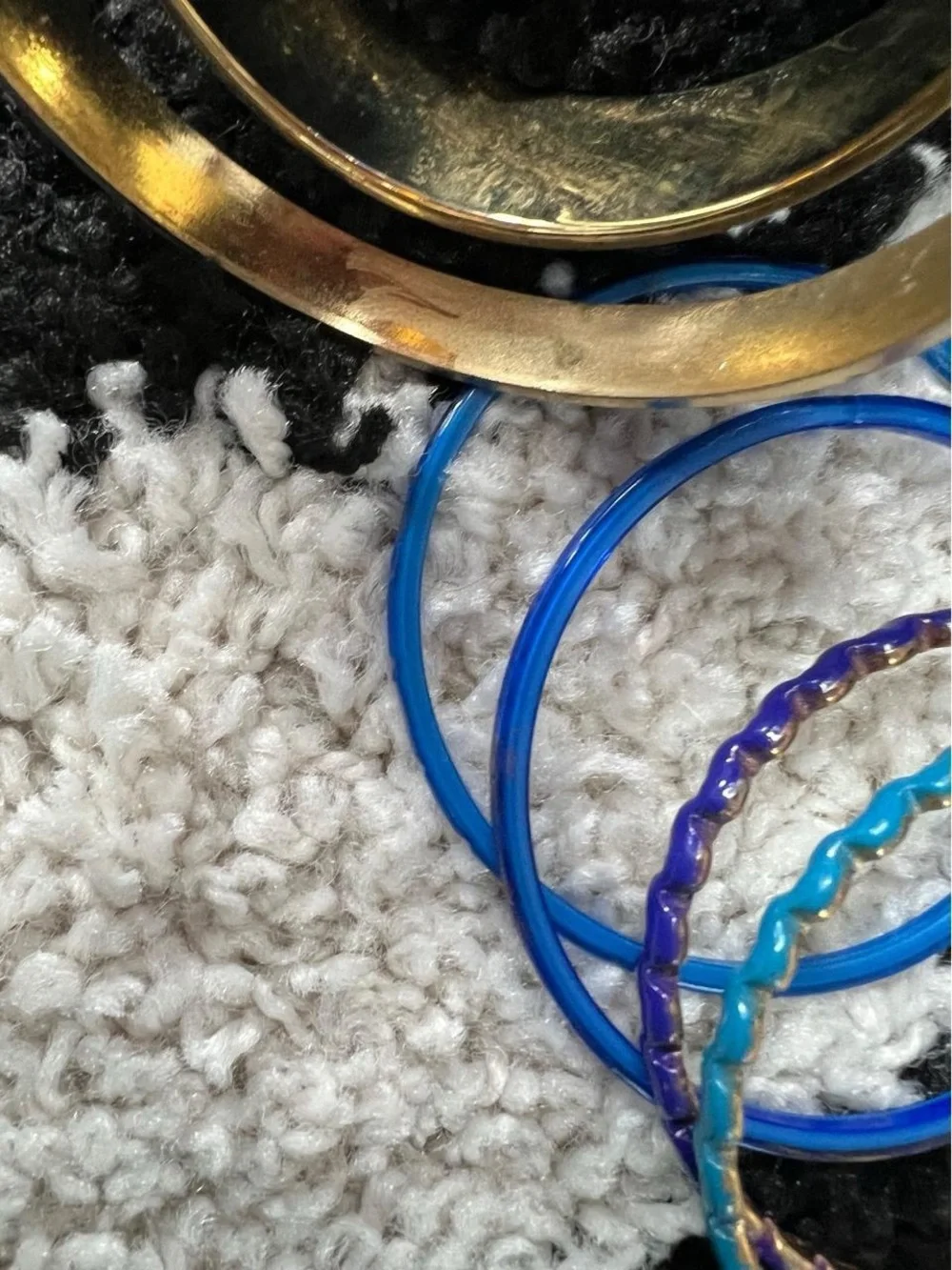Ocean Blue enamel bangle bracelet set with gold accents